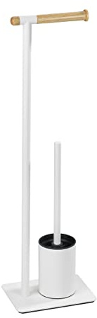 WENKO Stand WC-Garnitur Macao - WC-Bürstenhalter, Stahl, 21 x 70.5 x 15 cm, Weiß, weiß / braun, 70.5 x 15 x 21 cm