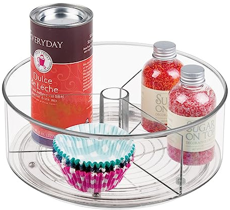 mDesign Lazy Susan Drehteller – praktischer Organizer für Kühlschrank, Speisekammer, Küchenschrank – Aufbewahrungsplatte – durchsichtig