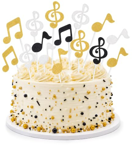 Healifty 18 Stück Kuchen Cupcake Topper Picks Deko Kuchendekoration Glitter Musiknoten Form für Kindergeburtstag Baby Dusche Party Hochzeit