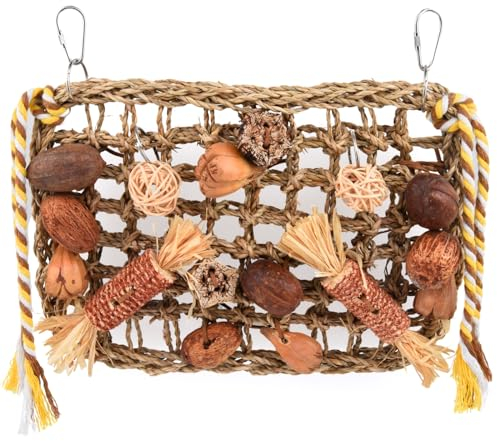 Onebarleycorn Wellensittich Spielzeug, Papagei Kauspielzeug Vogelspielzeug Natürliches Sicheres Holz Block Schaukel zum Kauen für Alle Papageien & Vogel