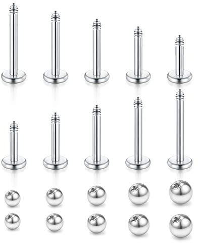 Longita 18G 16G Piercing Barras Barbell 4/5/6/8/10mm Labio Tragus Stud Perno Labret Monroe Anillos con Repuesto Bolas 2.5/3/4/5/6mm
