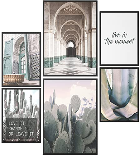 Papierschmiede® Mood Poster Set Marokko, Bilder Wohnzimmer Deko Schlafzimmer, 2x 30x40cm und 4x 20x30cm, Afrika Kaktus Arabisch Grün - ohne Rahmen