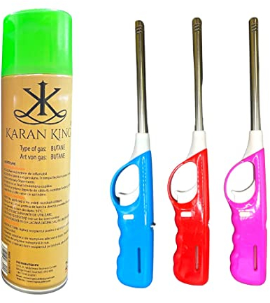KARAN KING® 3 BBQ Lighters with Refill Gas Refillable Safety Gas Candle Fire BBQ Lighter