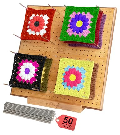 Olikraft Handcrafted Wooden Blocking Board - Excellent Gifts for Knitting Crochet and Granny Squares Lovers - Full Kit with 50 4-inches Stainless Steel Rod Pins, Stand Included (11 inches) | Robuste Holzkonstruktion, gleichmäßig verteilte 1,3 cm Löcher für perfekte Spannung, sicherer Halt aus rostfreiem Edelstahl
