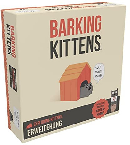 Exploding Kittens, Barking Kittens, expansión, Juego de Fiesta, Juego de Cartas, 2 – 5 Jugadores, a Partir de 7 años, 15+ Minutos - Versión alemana | Divertida expansión para los amantes de los gatos y las explosiones, juego de cartas para 2-5 jugadores, 15 minutos