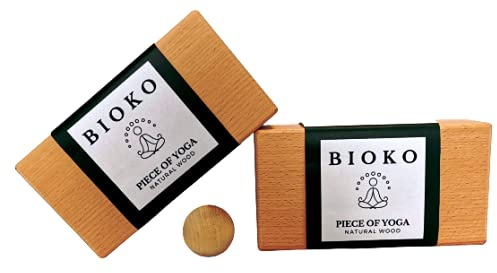 BIOKO Yoga Block 2er Set + Massageball - ökologisch Yoga Klotz aus Buche 100% Natur - Yogaklotz für Yoga Anfänger und Fortgeschrittene Meditiation Pilates - Fitness Zubehör Hilfmittel, ECO und BIO