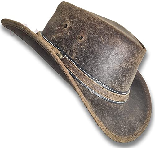 Oztrala Hut Leder Australian Oiled Outback Aussie Western Cowboy Herren Damen Bushman HL31, Hellbraun, large