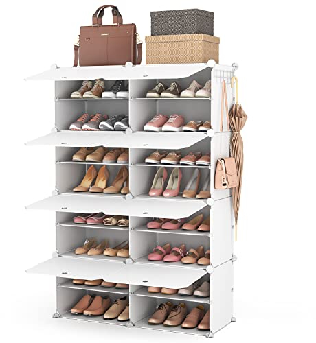Vicye Scarpiera organizer a 8 ripiani, 32 paia di scarpiere, organizer portatile, scarpiera Migliorare l'utilizzo dello spazio, per armadio, ingresso, camera da letto, corridoio (bianco, 2 x 8)