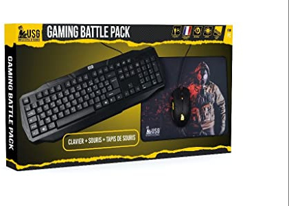 USG - Pack d'accessoires Gaming Battle pour PC - Clavier AZERTY 105 Touches - Souris - Tapis de Souris