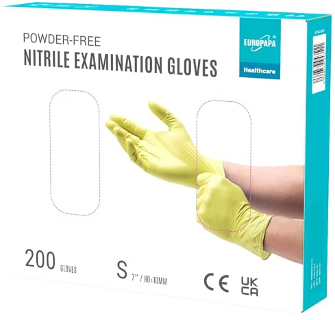 EUROPAPA® 200x Einweghandschuhe Nitrilhandschuhe puderfrei Untersuchungshandschuhe EN455 EN374 latexfrei Einmalhandschuhe Handschuhe in Gr. S, M, L & XL verfügbar (S, Gelb)