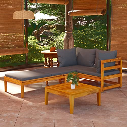 Yolola 3-TLG Gartenmöbel Set Holz, Garten Lounge Holz, Balkon Lounge Klein, Sitzgruppe Gartenmöbel, Outdoor Sofa,Ecksofa Garten Gartengarnitur Terassenmoebel Set mit Massives Akazienholz Dunkelgrauen