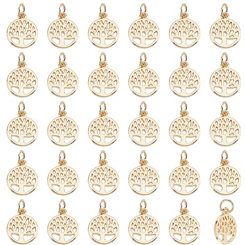 PH PandaHall 50pz Ciondoli Albero Della Vita Placcato Oro 14K, 10mm Pendenti in Lega di Metallo con Anello di Salto per Creazione di Gioielli Collana Braccialetto Orecchini