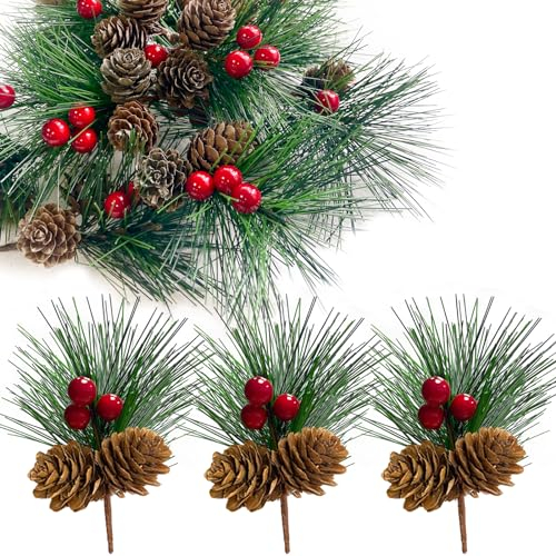 Senbaler 14 Stück Tannenzweige Künstlich Beerenzweig,Tannenzapfen,Tisch Weihnachtsgesteck Deko,DIY Kranz,Geschenk-Deko,Adventskranz (Stil I)
