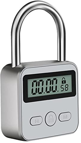 Micvtve Metal Lock LCD Display Multi-Function Electronic Time 99 Hours Max Timing USB Rechargeable Padlock,Silver