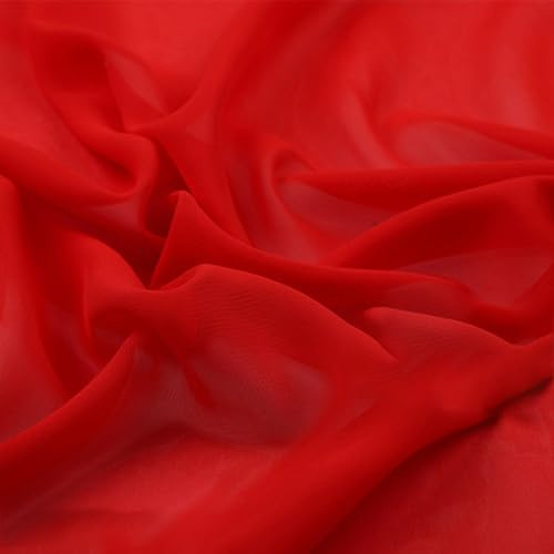 Wambere 300cm×150cm Chiffon Stoff Hochzeitsstoffe Tischdeckenstoffe Bekleidungsstoffe Dekostoff Kostümstoff Stoffe zum Nähen Meterware Dekorieren für DIY Basteln Kleidungsdekoration,Rot