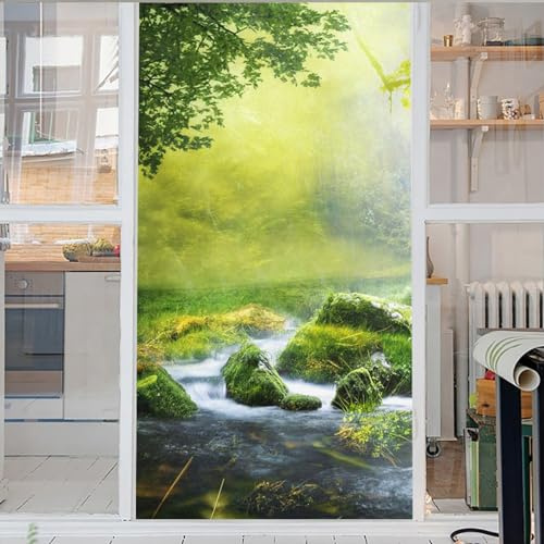 Cascade Fenêtre Film Auto-Adhésif Protection De La Vie Privée Arbre 3D sans Colle en Verre Dépoli Autocollant Décoratif pour Porte en Verre Maison Cuisine Bureau 50x200cm