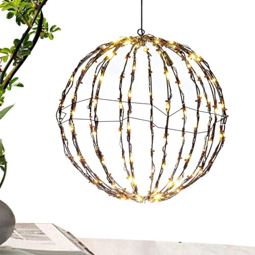 Jingan Sfere Luminose Pieghevoli,Palline Luminose Natalizie da Esterno per Alberi - Lampada a di Natale per Albero, da Appendere con Struttura in Ferro, Lampada a Globo per la Decorazione