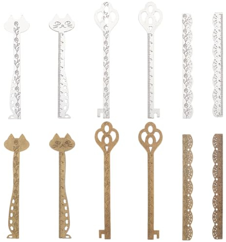 SUNNYCLUE 12 Stück Vintage Lesezeichen Metall Lesezeichen Retro Stil Antik Bronze Silber Lineal Lesezeichen Niedliche Katze Tier Magische Schlüssel Lesezeichen Für Bücherwurm Buchliebhaber Schulanfang