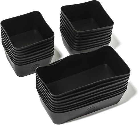 The Silicone Kitchen Reusable Silicone Bakng Cups Square Rectangle - Non-Toxic, BPA Free, Dishwasher Safe Bento Box Accessories Lunch Box Dividers (24 Pack, Square/Rectangle, Matte Black), TSKBC3