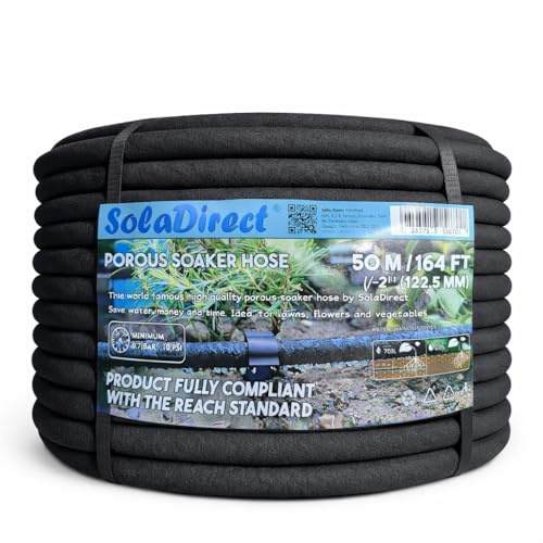 SolaDirect Soaker Hose, Porous Pipe, 50 m / 164 ft Long, Reach Compliant, Water Saving up to 70%, Perfect for Lawns, Flowerbeds, Vegetable Gardens and Greenhouses