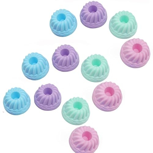 Taicols 12 Pièces Moule Mini Silicone, Moules à Réutilisables, Faciles à Démouler pour la Pâtisserie Gâteau au Dessert Pudding 4 Couleurs Moule à Convient pour Dessert Chocolat Pouding Gelée Gâteau