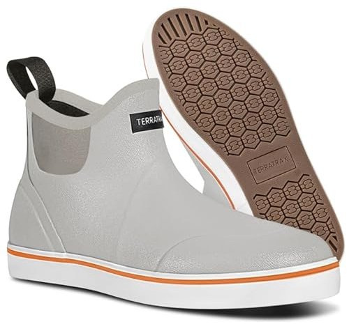 TerraTrax Men's Waterproof Deck Boots| Anti-Slip, White&Size 11