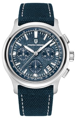 Pagani Design herrkvartsur, herrkronograf, japansk VK63-rörelse, AR-safirkristallglas, läderarmband, 100 m vattentät klocka PD-1781, blå, Minimalist