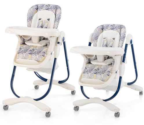 DREAMADE Baby Hochstuhl Klappbar, Kinderhochstuhl mit verstellbarem Sitz &Pedal & Rücklehne, Hochstuhl mit Rollen & Sicherheitsgurt & Tablett, für Baby 6-36 Monate, belastbar bis 15kg (Blau)