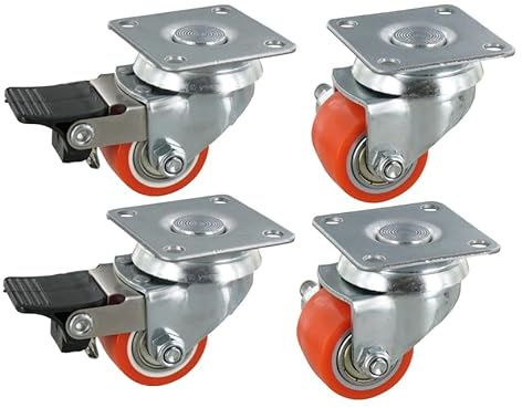 Rollentechnik Satz 4x Mini Schwerlast Rollen | 4x Rollentechnik Lenkrolle 2x mit Bremse Polyurethan Höhe 54 mm Tragfähigkeit 270 kg/Satz