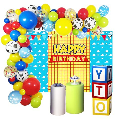 Birthday Boy Story Balloons Garlands Banner Boy Story Backdrop Photo Background Decoration Photography Party Supplies