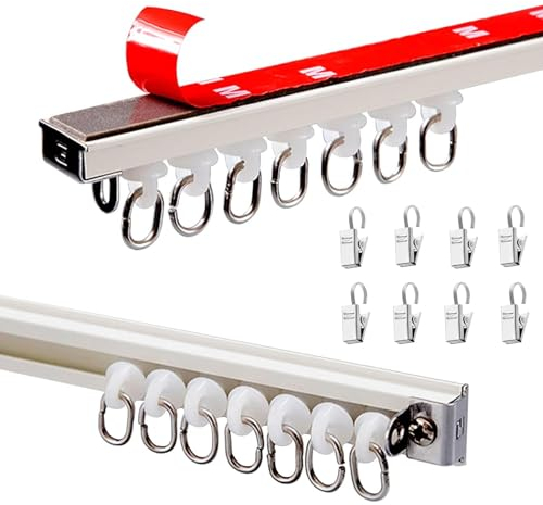 WOGTITYI Selbstklebende Vorhangschiene für Schiebevorhang, 40-500cm Ohne Bohren Gardinenschiene, for Decken-/Wandmontage, mit Haken (Color : A, Size : 1.4m(4.6ft))