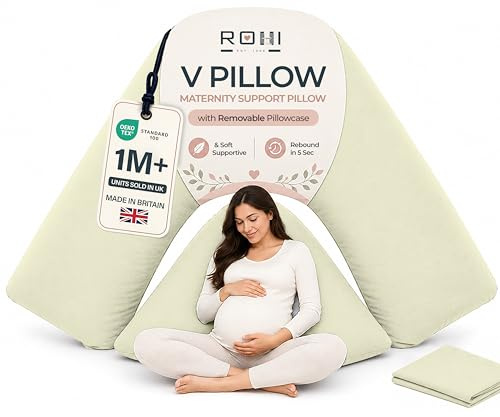 Rohi Orthopaedic V Pillow with Pillowcase Cream – Anti Allergy Triangle pillow for Nursing, Maternity & Pregnancy – Extra Hollowfibre Cushioning to Supports Neck Head & Back (Cream)