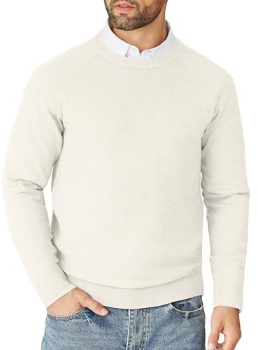 COOFANDY Herrtröja långärmad stickad tröja med rund hals finstickad tröja ribbad tröja affärströja stickad herrtröja casual sweatshirt, Vit, XL