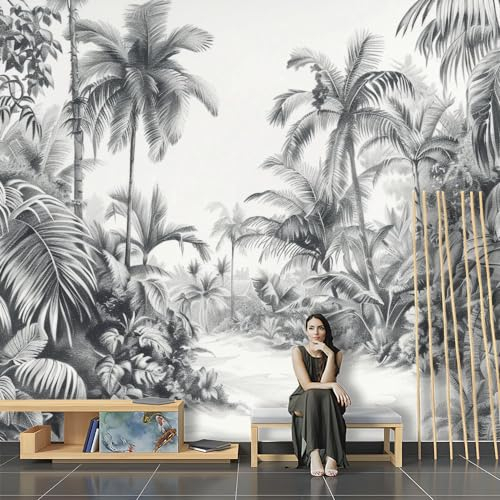 SPECUFX 3D Papier Peint Simple Noir et Blanc Tropical Jungle Palmier Arbres Papier Peint Panoramique Pour Salon Chambre Chambre D'Enfant Décoration Murale