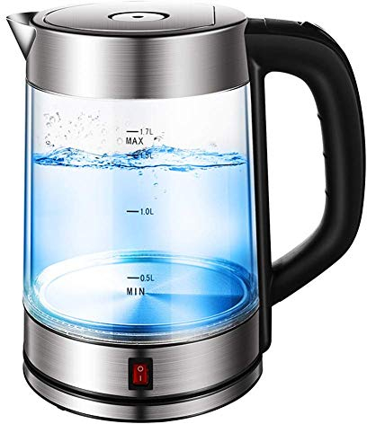 Bollitore elettrico per il tè in vetro, bollitore elettrico da 2200 W Bollitore per acqua calda in vetro con funzione di isolamento e design antiscottatura, presente vetro ad alto borosilicato