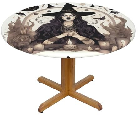 SSGVLPTO Tischdecke mit magischem Hexenmuster, runde Picknickdecke, elastischer Stoff
