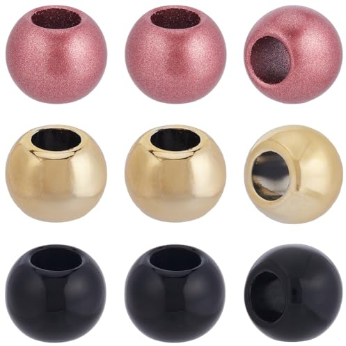 SOFPLATE 300 st metalliska akrylpärlor stora hål matt svart pärla bulk 12 mm ABS-plast röd guld 6 mm hål europeiska jul runda distanspärlor för smyckestillverkning armband halsband hantverk pärlor