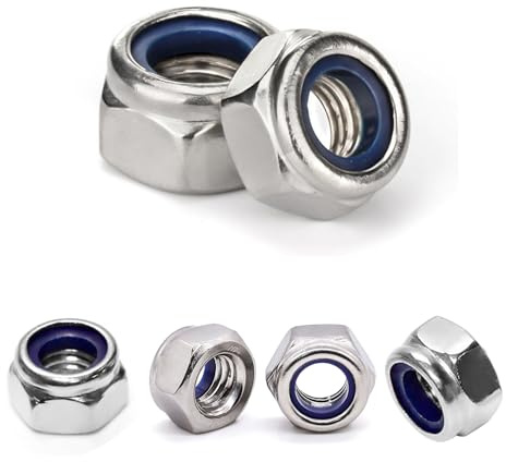 M8 1.25 Locknuts Metric Nylon Inserted Hex Lock Nuts Self-Lock Nylon Insert M8x1.25mm 304 Stainless Steel Self Locking 13mm Hex Nut Driver Nut Right Hand M8-1.25 20 Pcs