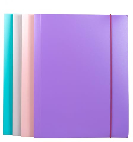 Fellowes Cartelline 3 Lembi ViceVersa, Confezione da 4 Pezzi, Colori Assortiti, Reversibili, con Elastico Aggiuntivo
