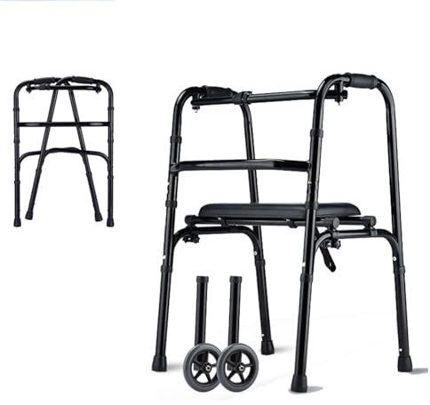 Joyfitness Klappbare Gehhilfen für Senioren, Gehhilfe mit Vorderrädern, tragbare Gehhilfe mit Einstellbarer Höhe, Gehhilfe mit Rädern Klappbar, leichtes Gehgestell aus Aluminium