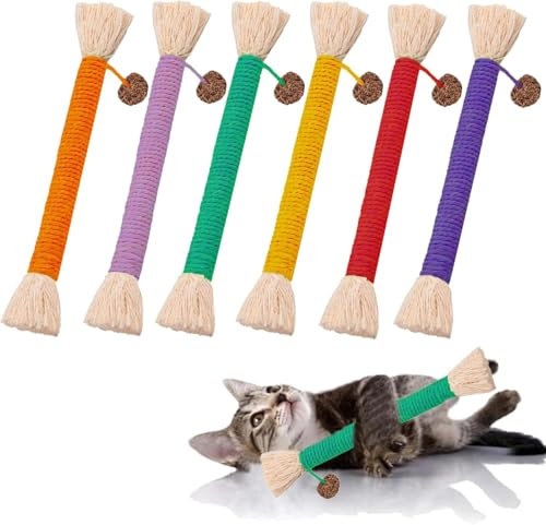 MarverFace 3 Stück Katzenminze, interaktives Kauspielzeug für Indoor-Katzen, natürliche Katzenminze, Zahnreinigung, Stressabbau, Baumwollseil (6 Stück)