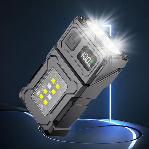 MODOAO LED Taschenlampe Extrem Hell Wasserdicht LED Clip On Cap Leicht Taschenlampen Aufladbar Wasserdicht COB Seitenlicht Digital Display Magnetic Work Light Side Light Warning (1 Pack)