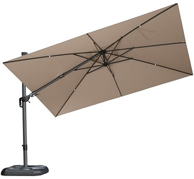 PURPLE LEAF 3.5 X 2.5 M Garden Cantilever Swivel Parasol, Large Rectangular Patio Umbrella with Crank Handle and Tilt for Balcony and Outdoor, Beige