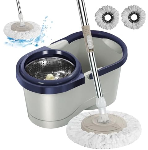 Xujuika Mop Rotante Autopulente | Lavapavimenti Rotante Con Secchio | Mocios Mop Autostrizzante 2 In 1 Con Testa Rotantes 360 Rotantes 360 Con Testa Staccabile - Di Pulizia Dei Pavimenti Senza Sforzo