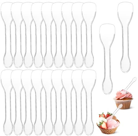 Plastiklöffel 200 Stück Eislöffel Plastik Wiederverwendbare, Transparent Robust Plastiklöffel Klein, 10cm Kleine Dessertlöffel für Dessert Eiscreme Joghurt Partys Hochzeiten Picknicks