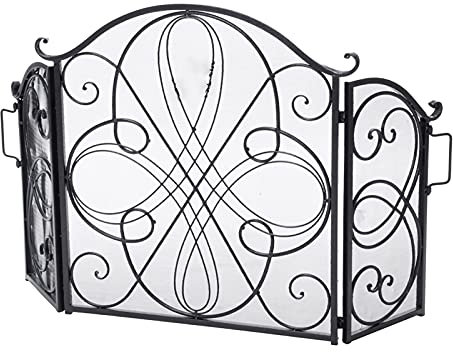 Fireplace Screen Guard,Fire Guard Panneau de Feu Pliant en Fer à 3 Panneaux, Barrière de Flamme Étincelle, Grille de Protection de Cheminée en Métal pour Feu à Bois et à Charbon, Poêles, Bro