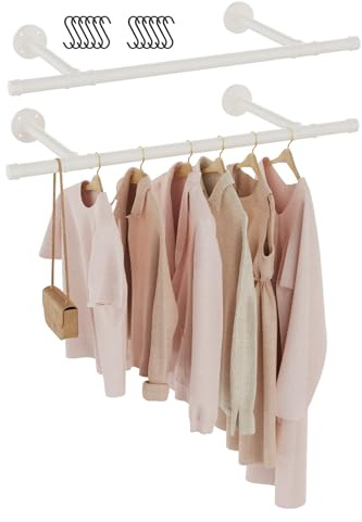 GUOHNHE Kleiderstange, Garderobenstange Wandmontage, 77 cm, Weiß, 2 Set | Industrielles Kleidergestell für Kleidung, Abnehmbare Garderobenhalter, DIY Garderoben System, Begehbarer Kleiderschrank