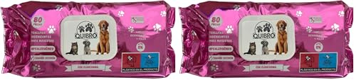 Quibropets Toallitas Húmedas con Clorhexidina para la Higiene de Patas de Perros y Gatos - Limpieza Profunda y Efectiva en un Solo Paso - Limpiador de Patas para Mascotas - 80 Unidades. (Paquete de 2)