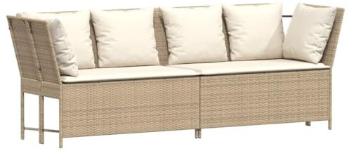 vidaXL Gartensofa mit Kissen Beige Poly Rattan, Outdoor-Sofa, Gartenmöbel, modulare Outdoor-Couch, Gartensessel, Terrassenmöbel, Sofa, Loungesofa