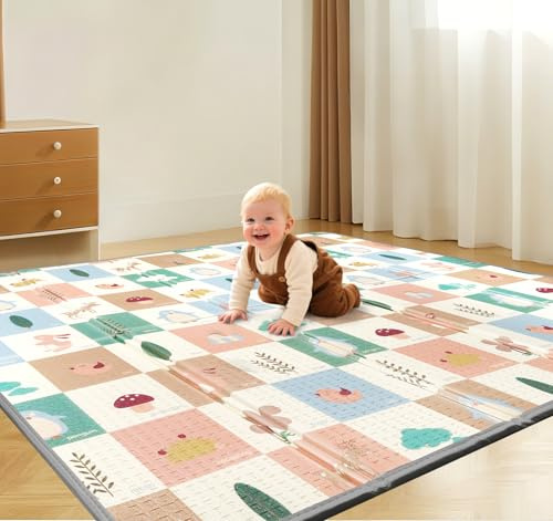 Truevaste Krabbelmatte Baby 180x200cm, Faltbare Spielmatte mit Weicher Dämpfender Isolierung, Wasserfeste & rutschfeste Bodenmatte für Innen & Außen, Strapazierfähiger Spielteppich für Kinder, Stil B